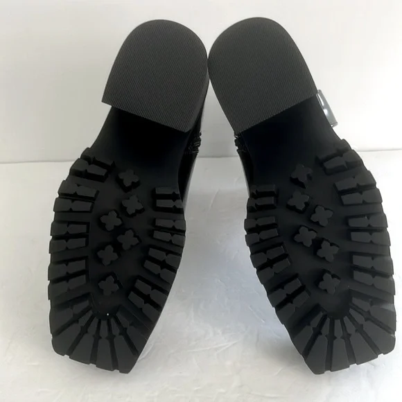 SHOE DAZZLE Black Ankle Boots Buckle Detail Lug Sole Moto Combat Shoes Size 9.5 - Picture 12 of 13